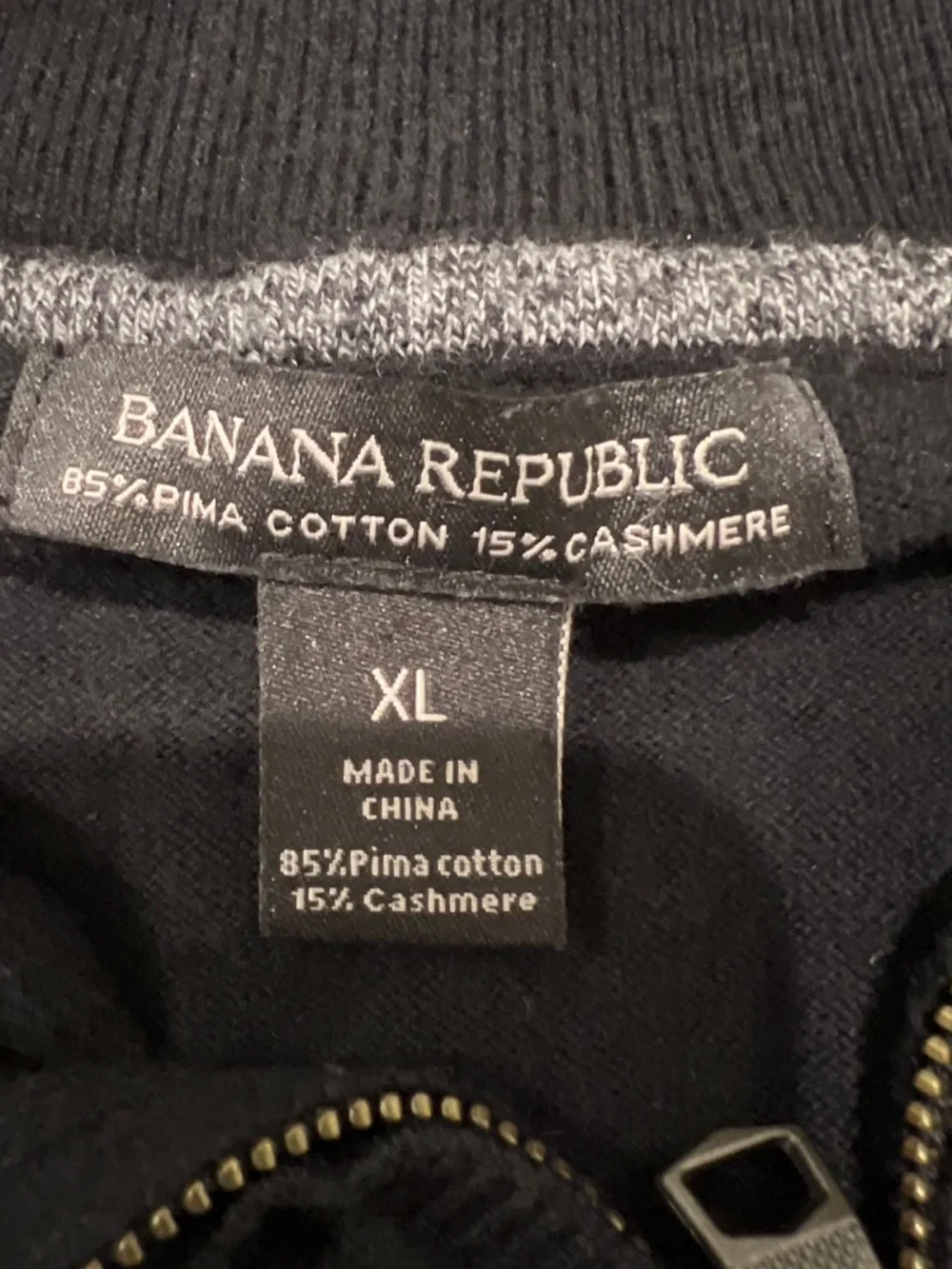 Banana Republic Men XL Black Gray Pima Cotton Cashmere 1/4 Zip Pullover Sweater
